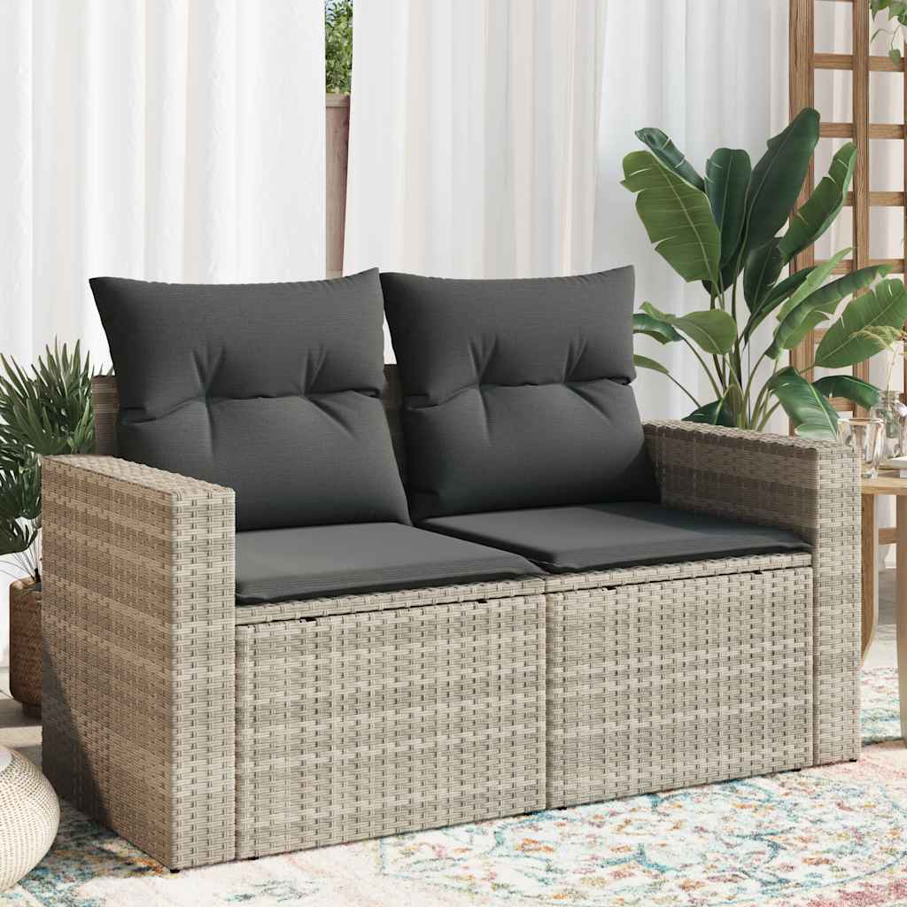 2-personers havesofa med hynder polyrattan lysegrå billede