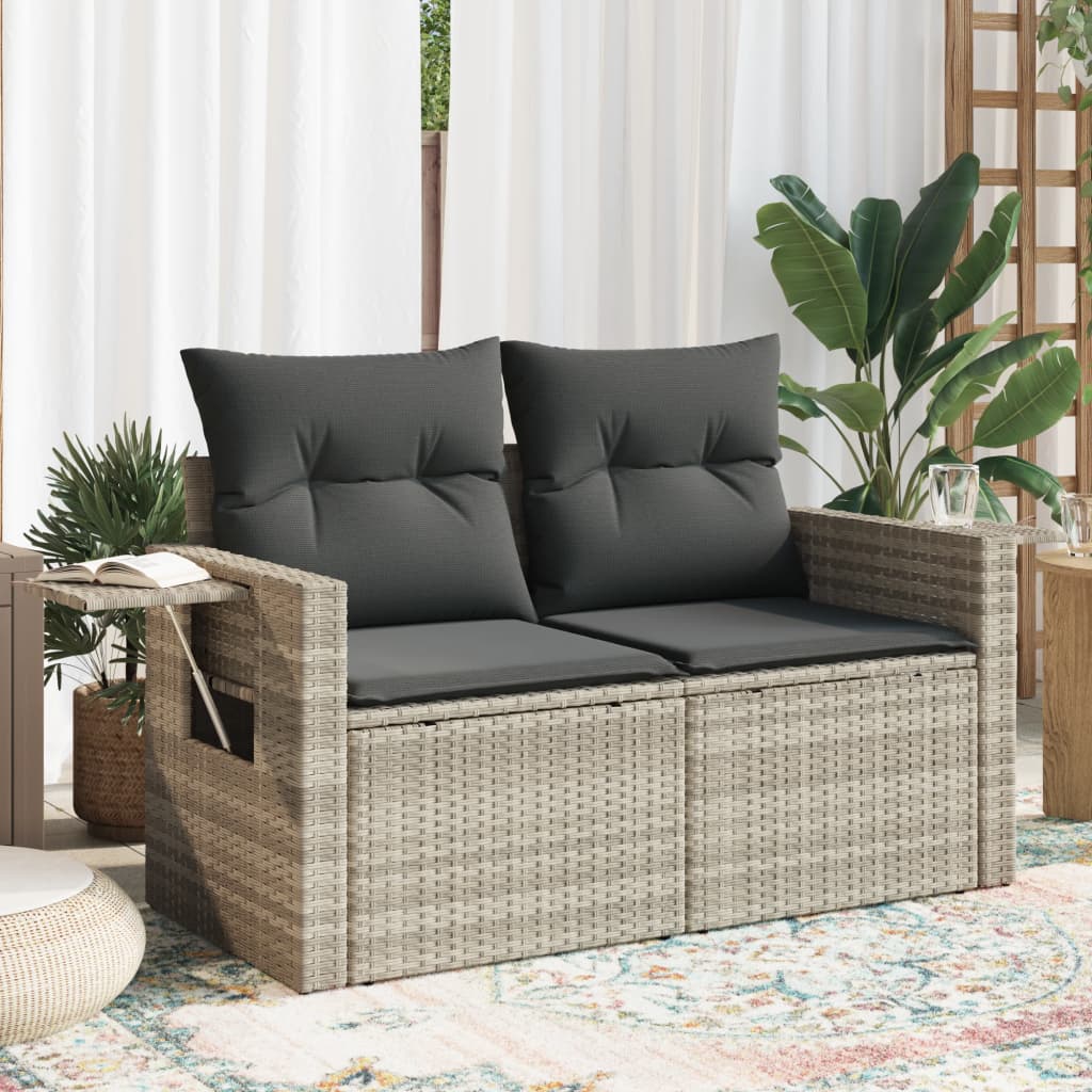 2-personers havesofa med hynder polyrattan lysegrå billede
