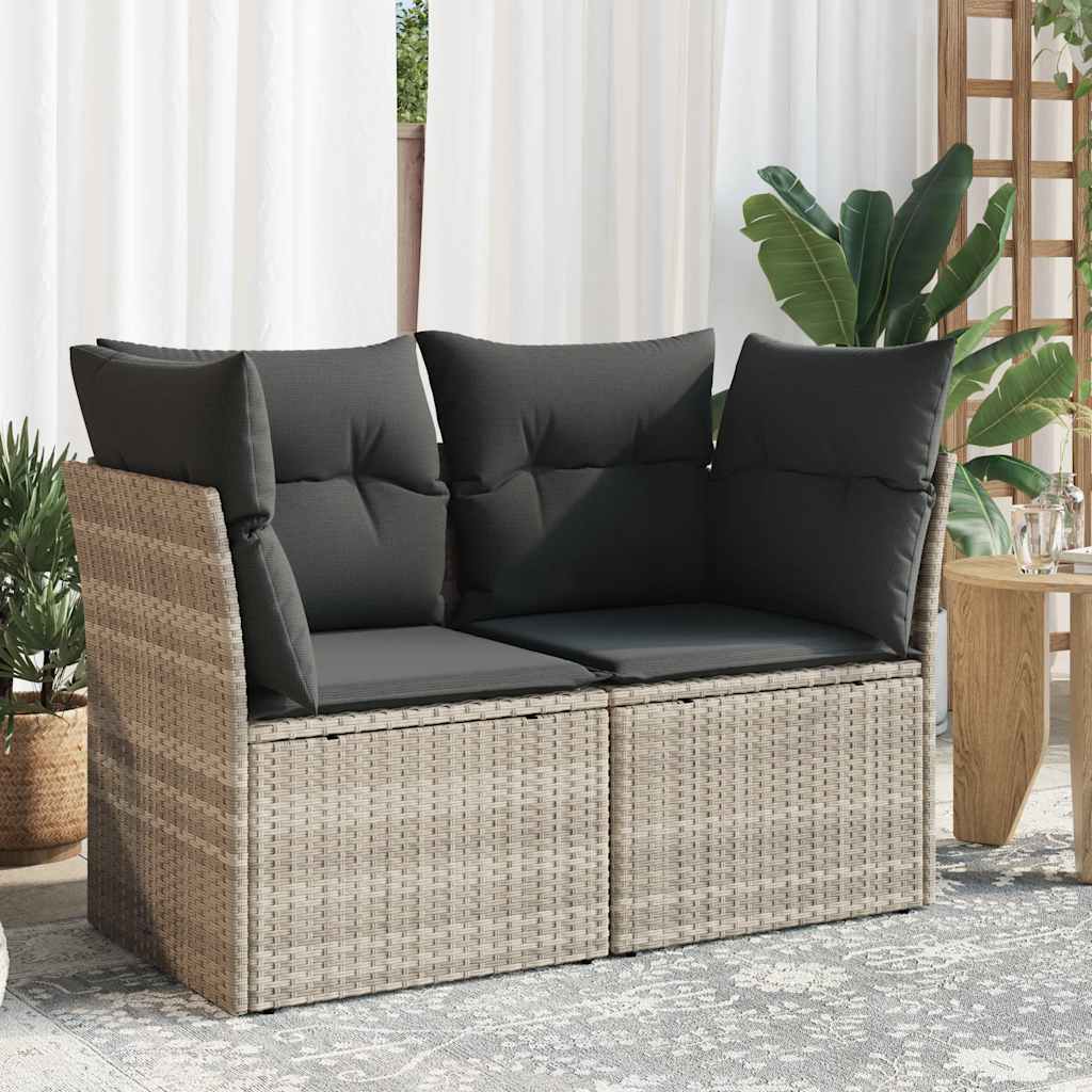2-personers havesofa med hynder polyrattan lysegrå