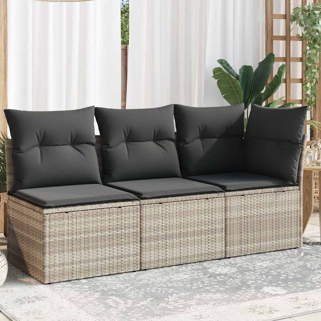 3-personers havesofa med hynder polyrattan lysegr