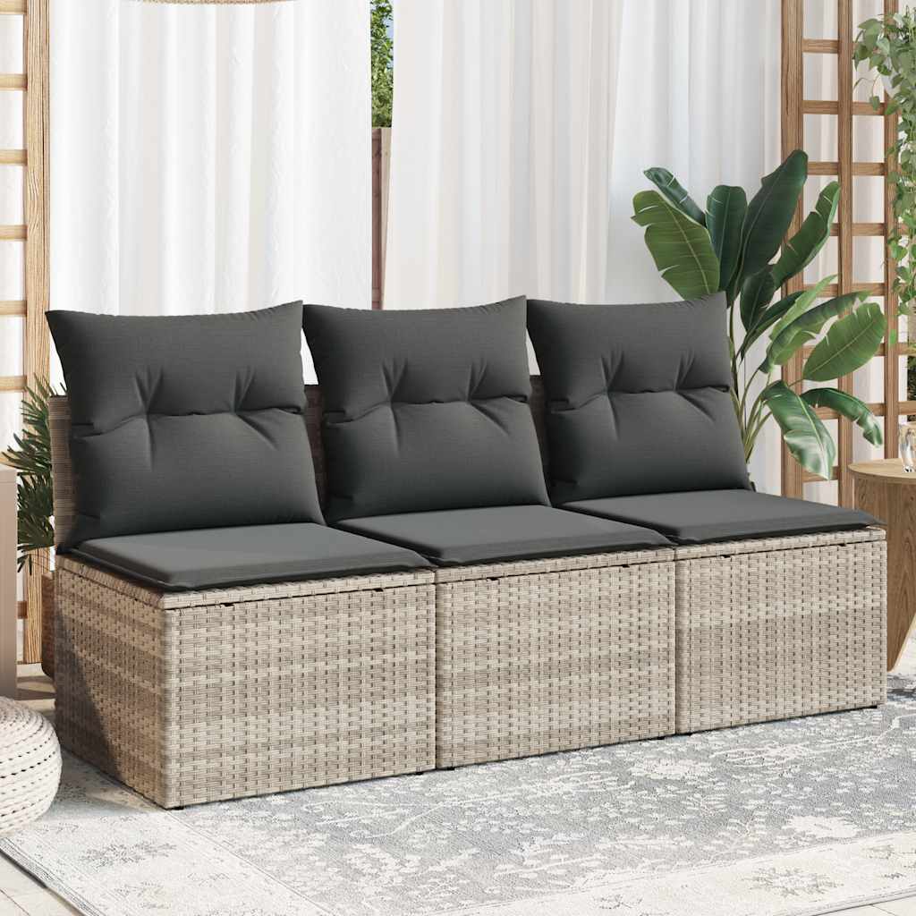 3-personers havesofa med hynder polyrattan lysegr