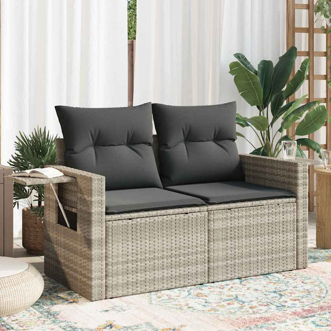 2-personers havesofa med hynder polyrattan lysegrå