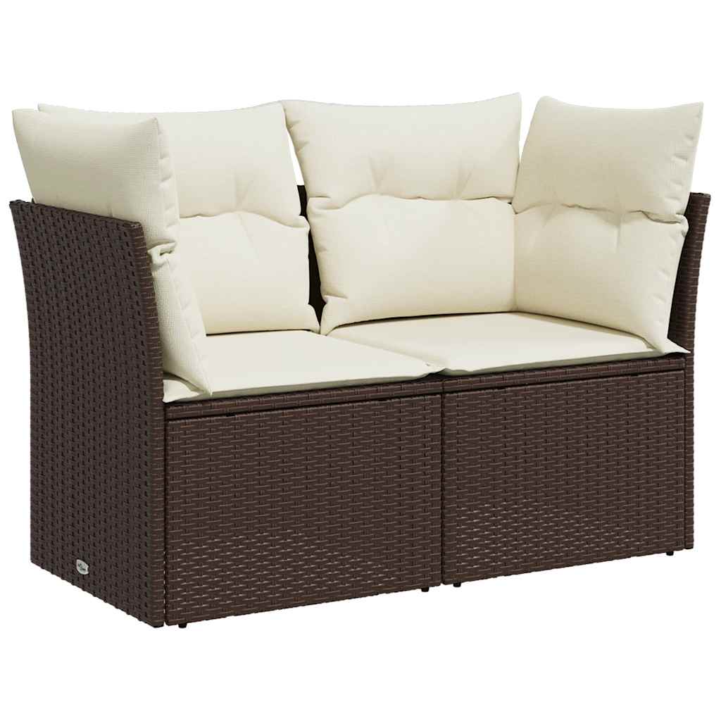 2-personers havesofa med hynder polyrattan brun