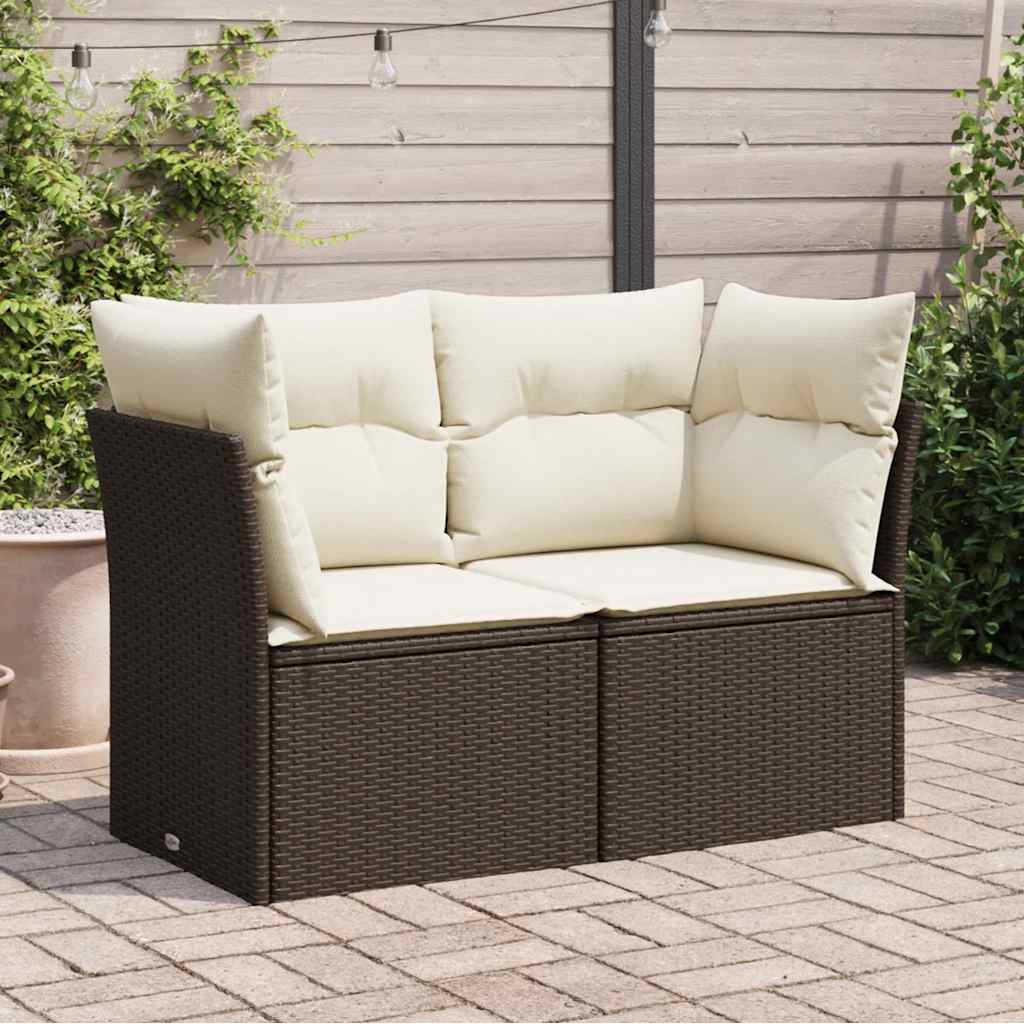2-personers havesofa med hynder polyrattan brun