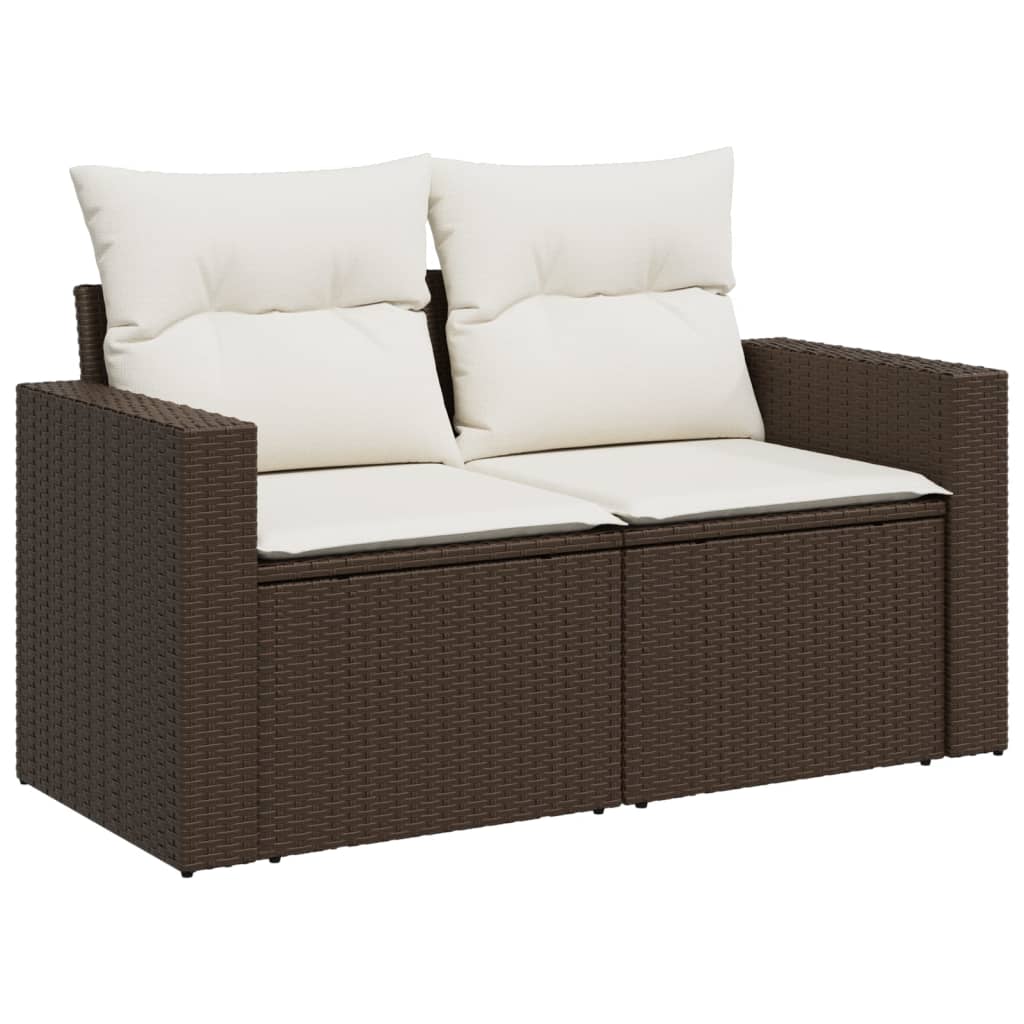 2-personers havesofa med hynder polyrattan brun