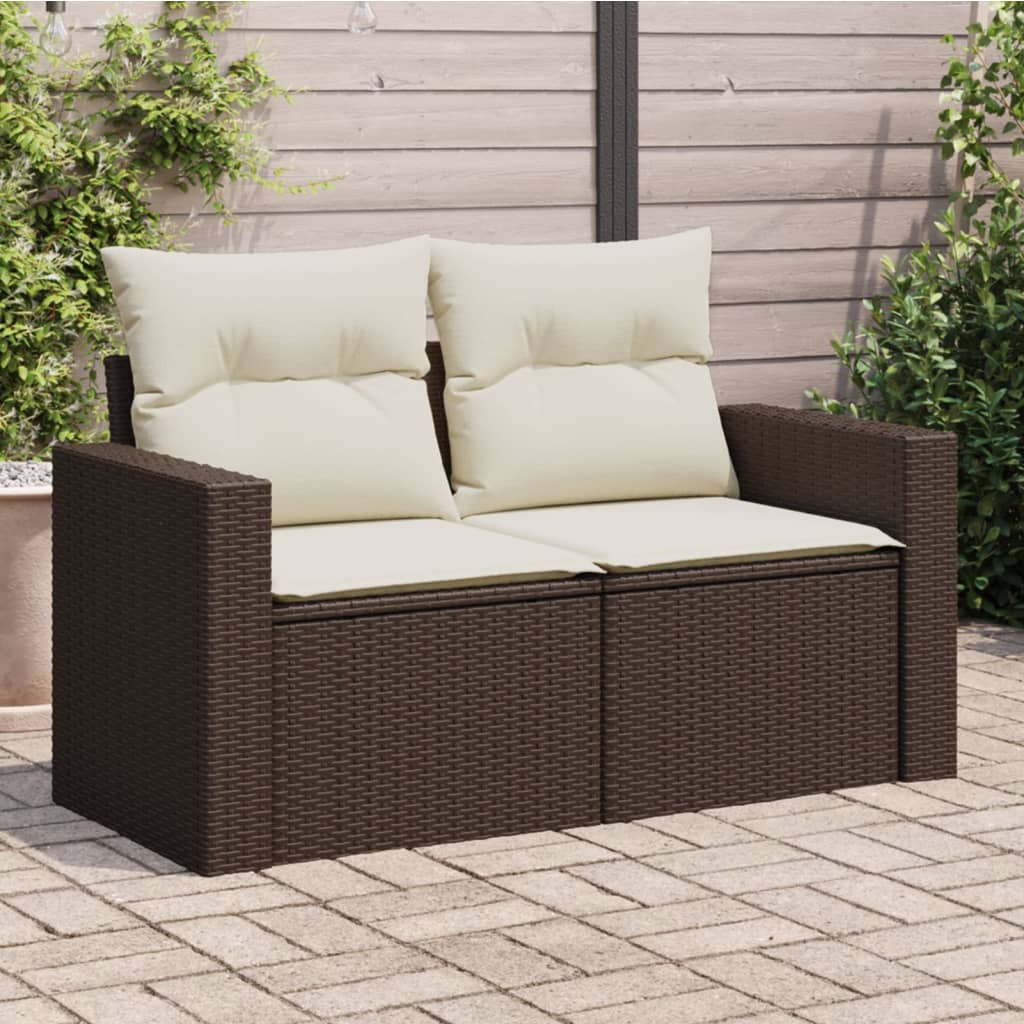 2-personers havesofa med hynder polyrattan brun billede