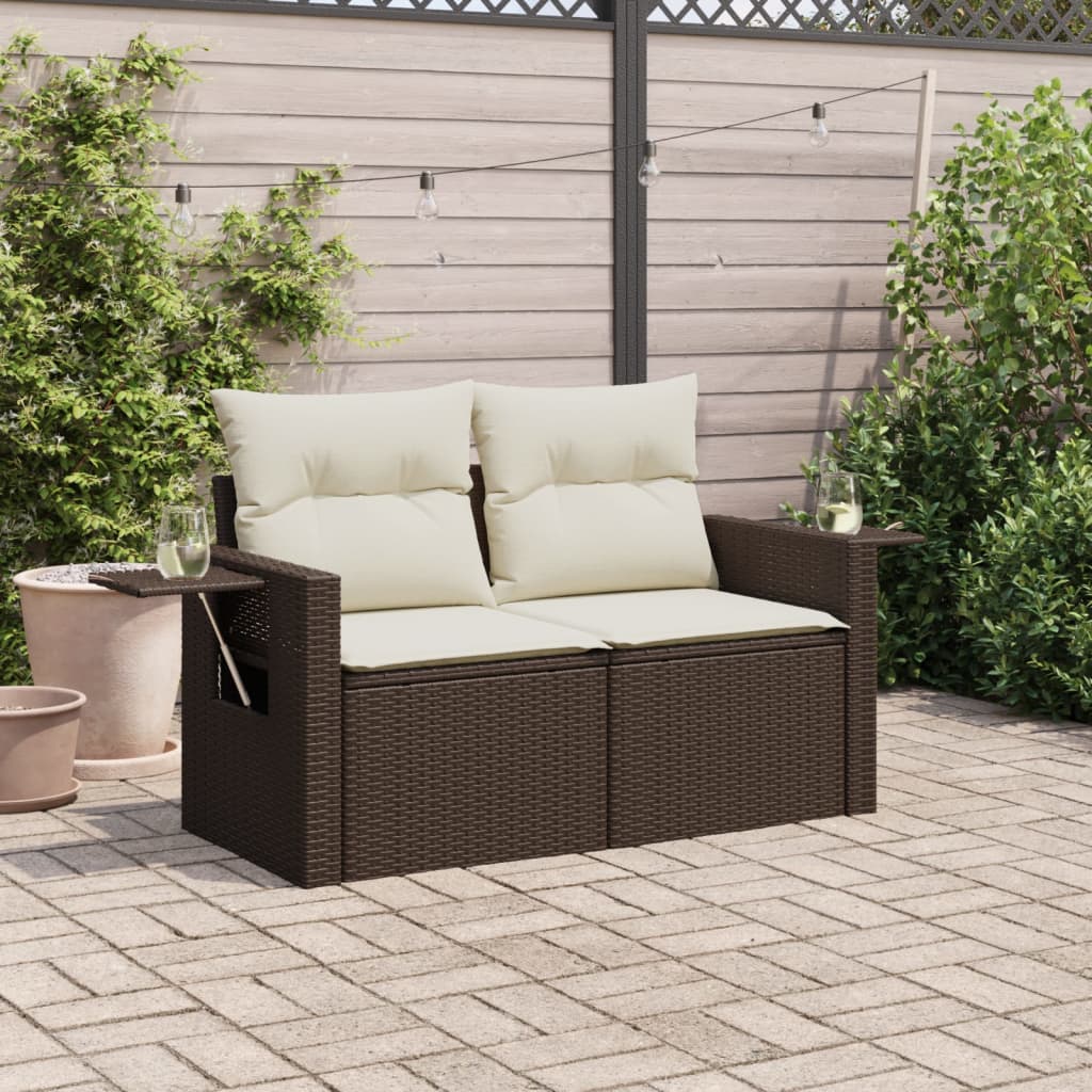 2-personers havesofa med hynder polyrattan brun billede