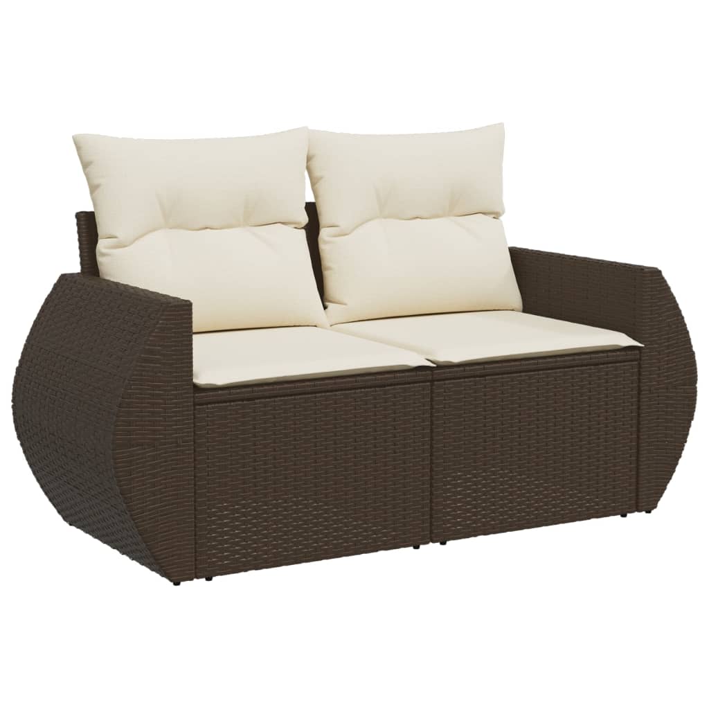 2-personers havesofa med hynder polyrattan brun