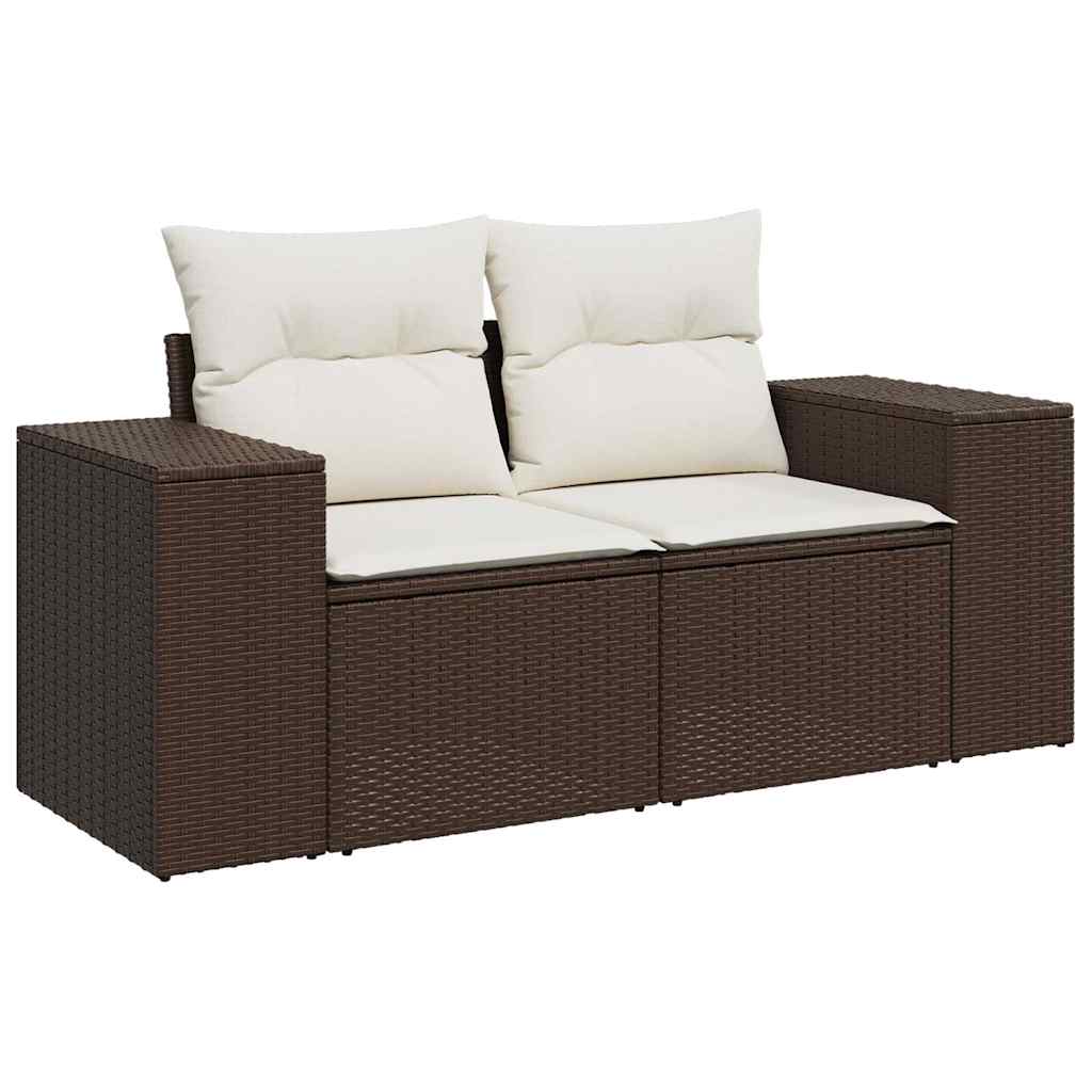 2-personers havesofa med hynder polyrattan brun