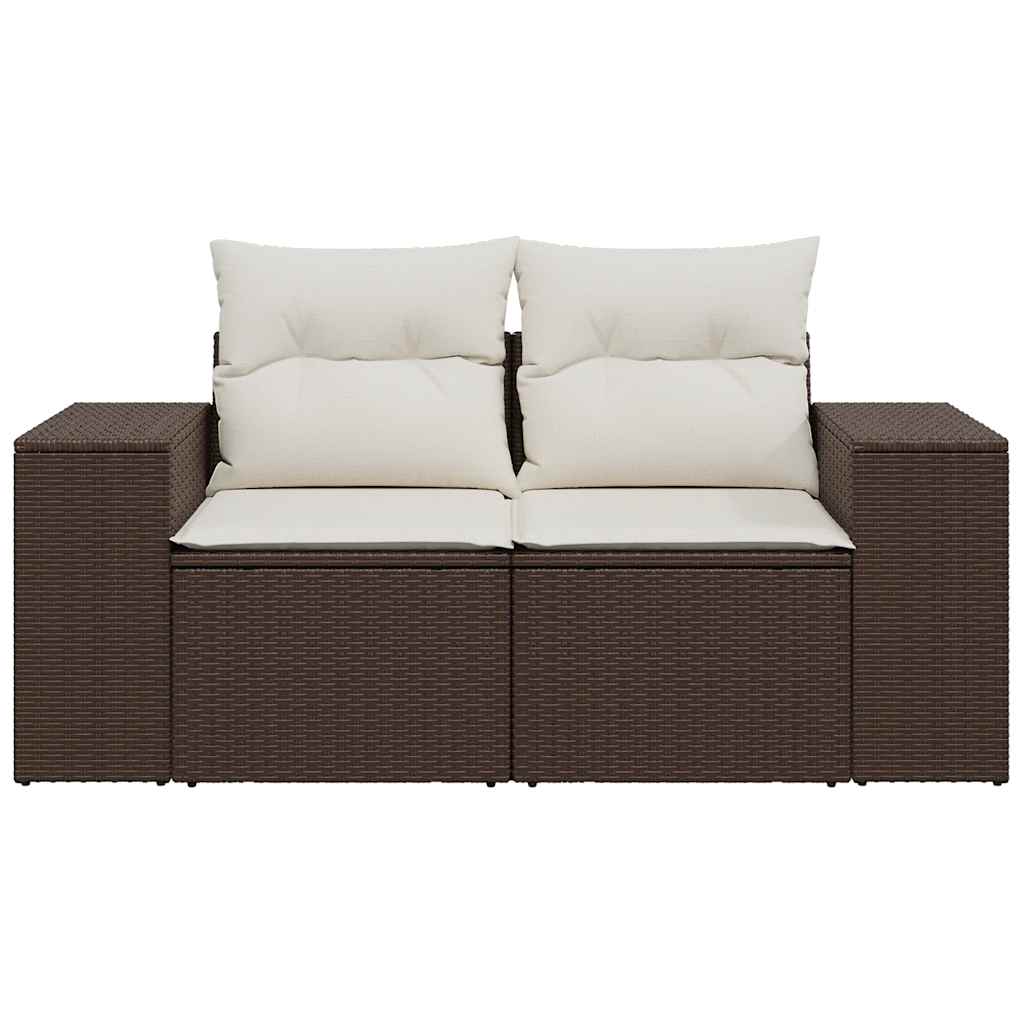 2-personers havesofa med hynder polyrattan brun