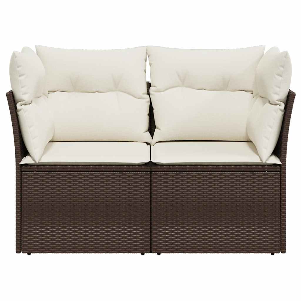 2-personers havesofa med hynder polyrattan brun