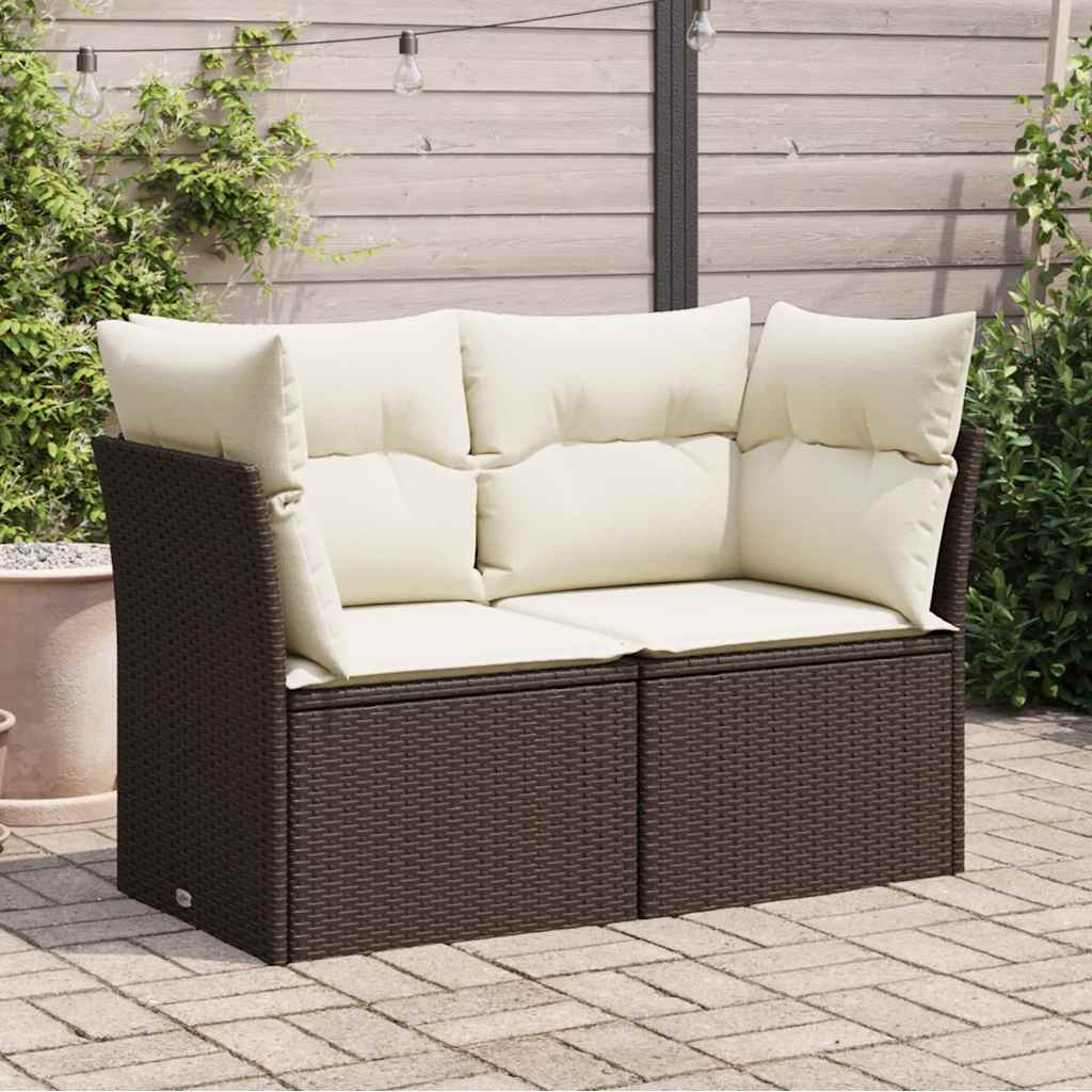 Havestol Med Hynder Uden Armlæn Polyrattan - Brun / 2x hjørnedel