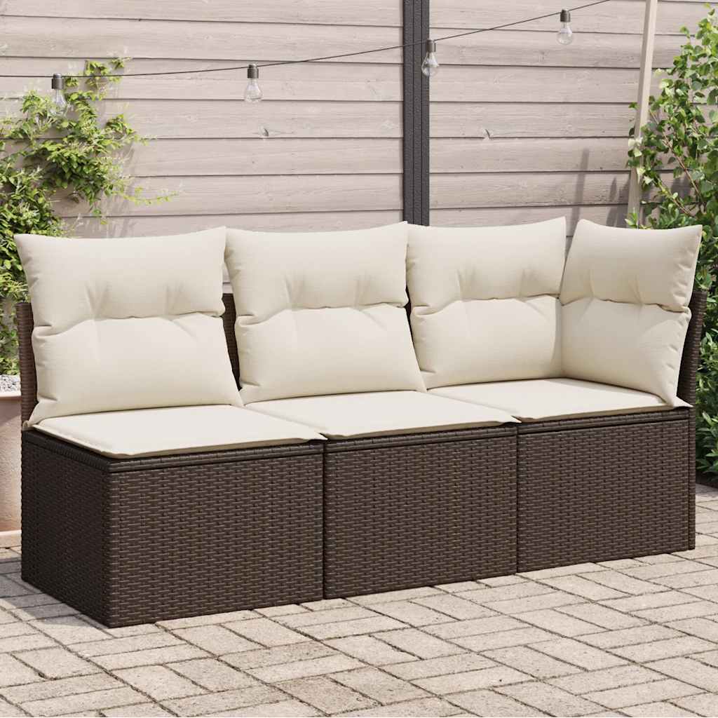 Havestol Med Hynder Uden Armlæn Polyrattan - Brun / hjørnedel 2x midterdel