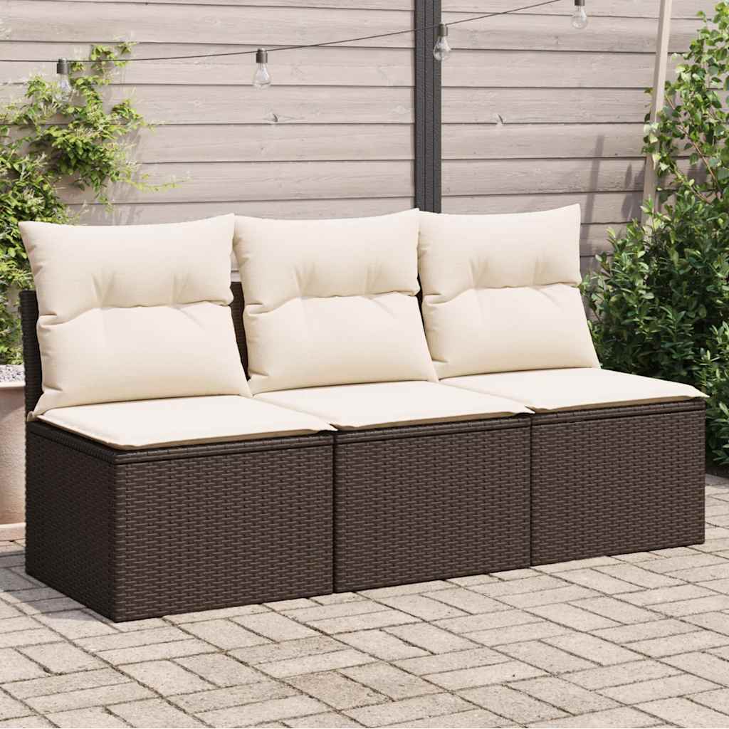 3-personers havesofa med hynder polyrattan brun billede
