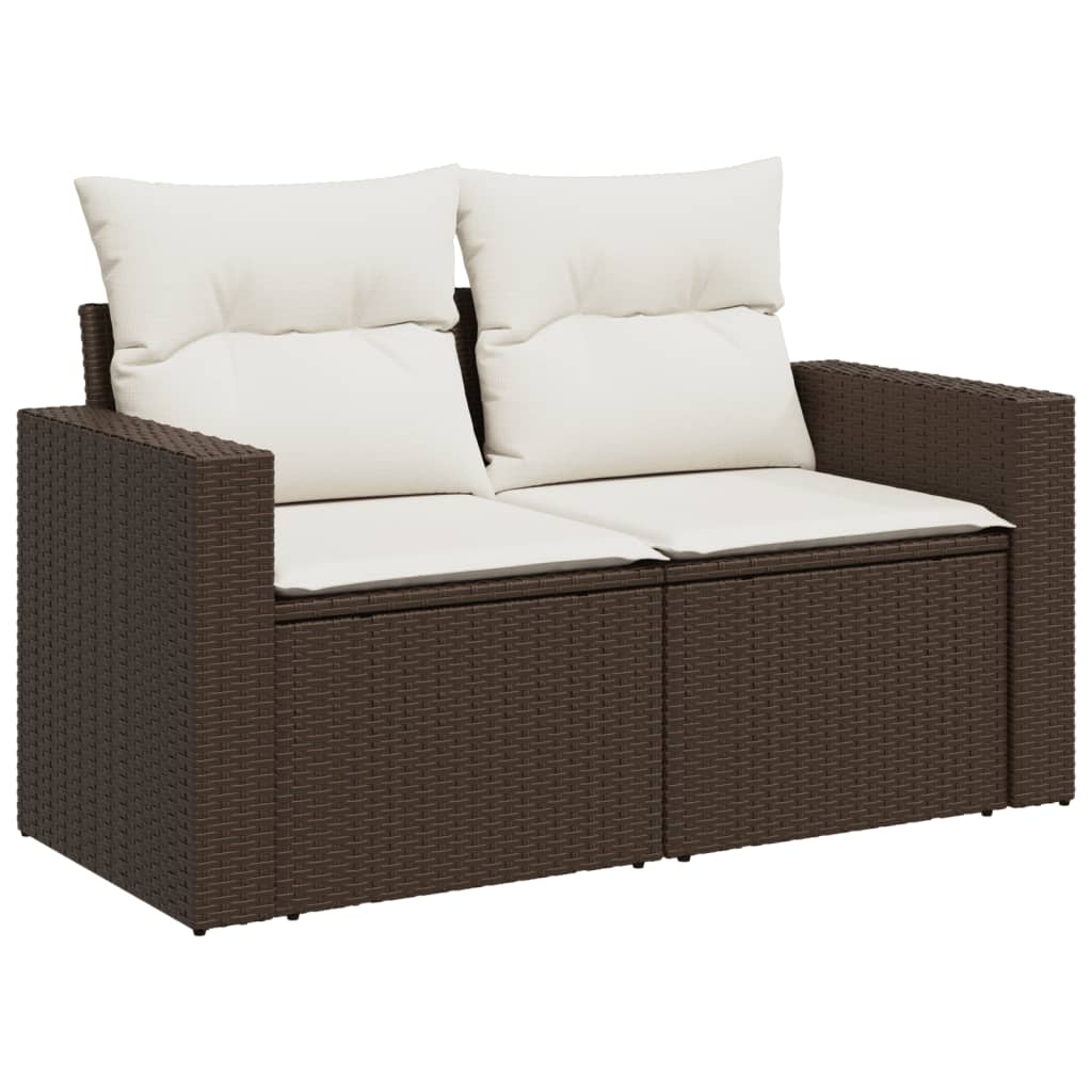 2-personers havesofa med hynder polyrattan brun