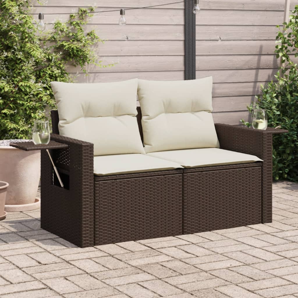2-personers havesofa med hynder polyrattan brun billede