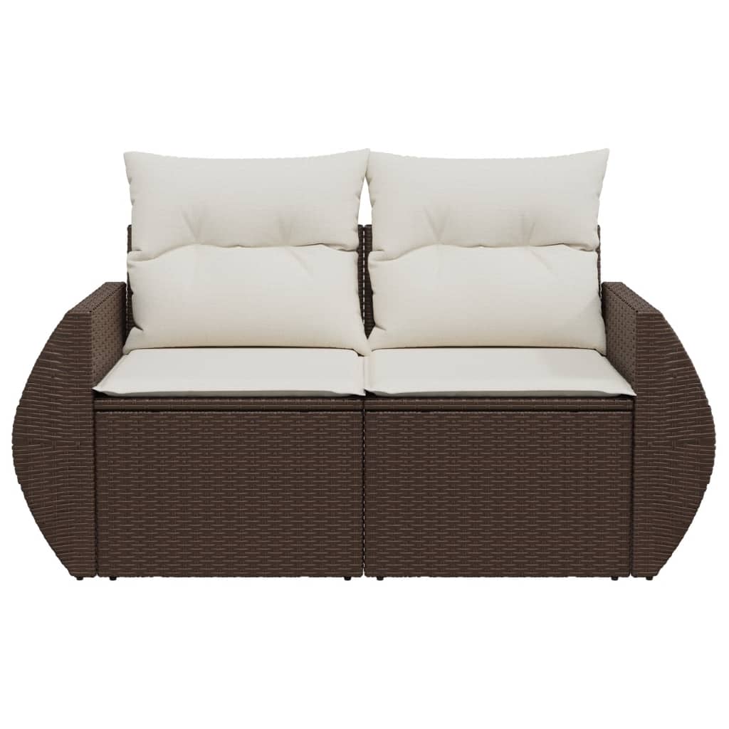 2-personers havesofa med hynder polyrattan brun