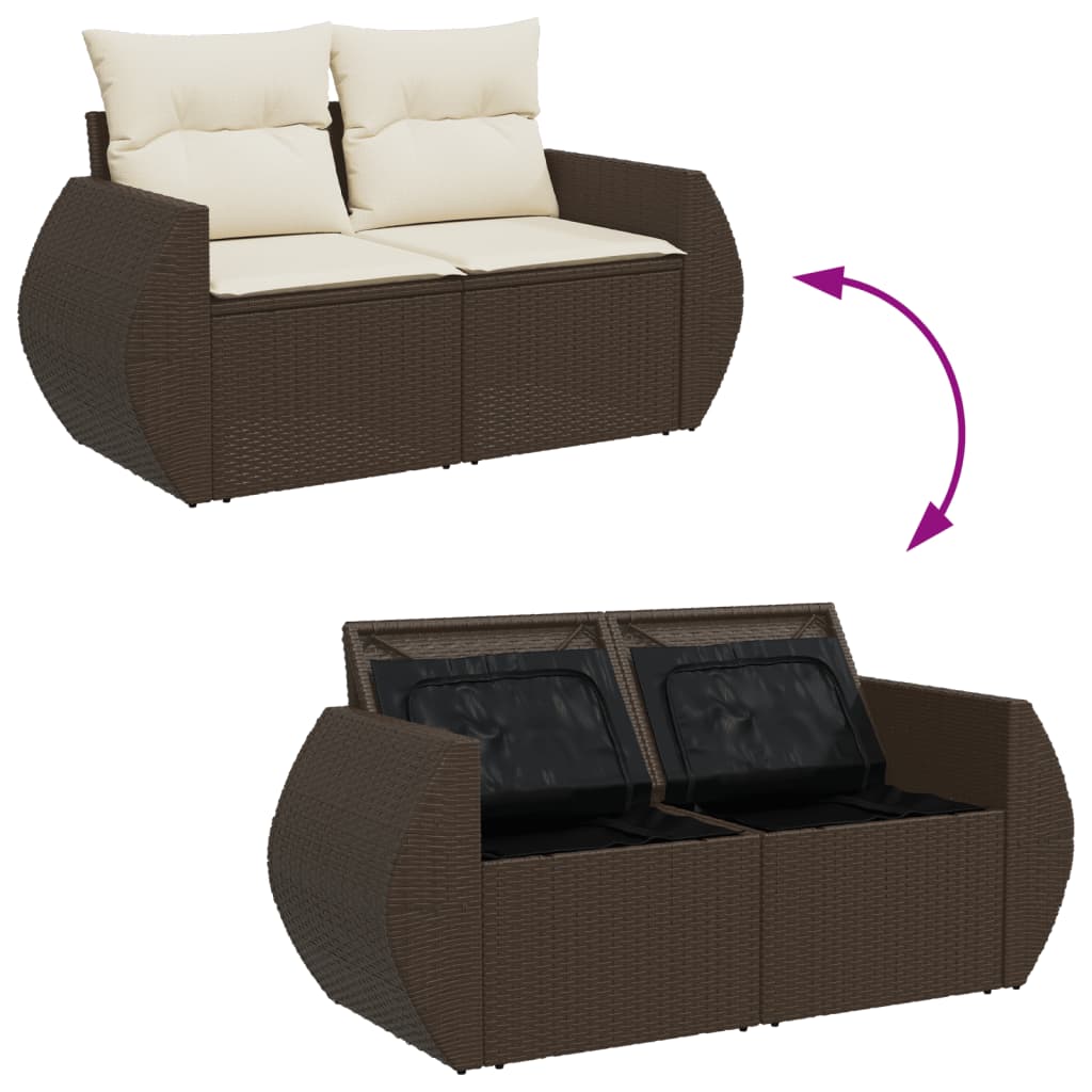 2-personers havesofa med hynder polyrattan brun