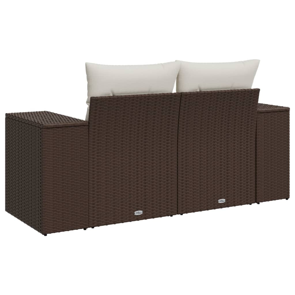 2-personers havesofa med hynder polyrattan brun