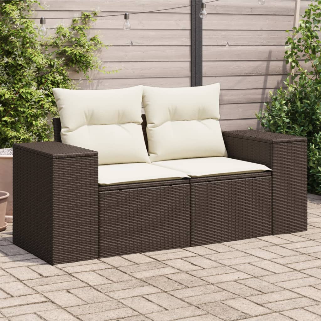 2-personers havesofa i polyrattan med hynder og opbevaring - brun