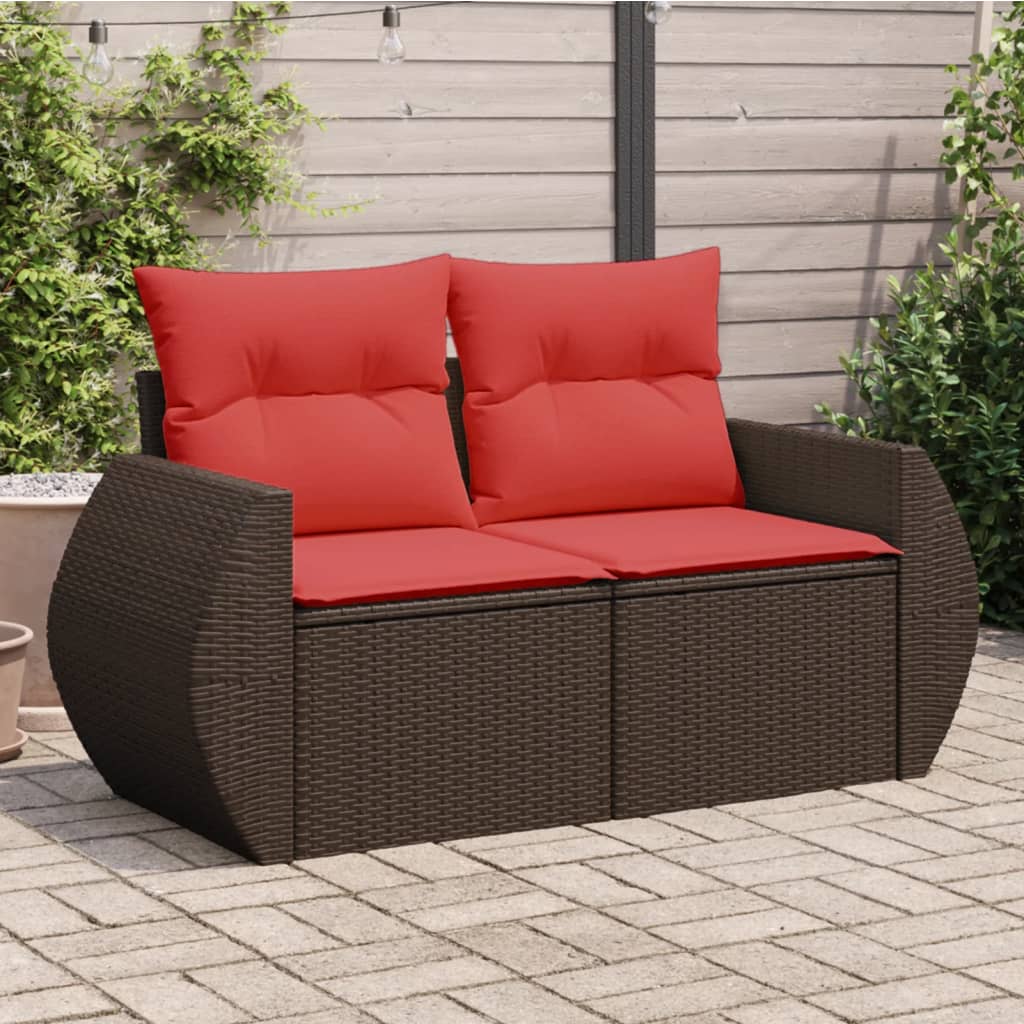 havesofa med hynder 2-personers brun polyrattan