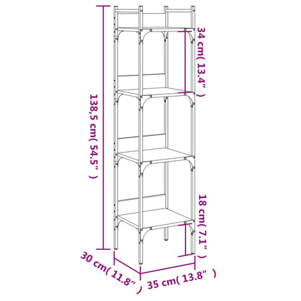 bogreol med 4 hylder 35x30x138,5 cm konstrueret træ sort