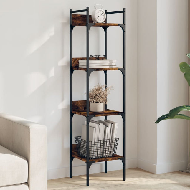 bogreol med 4 hylder 35x30x138,5 cm konstrueret træ røget eg