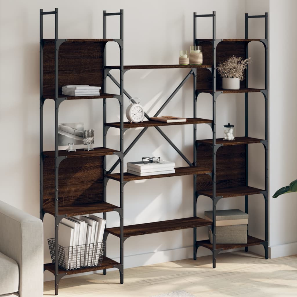 bogreol 155,5x24x166,5 cm konstrueret træ brun egetræsfarve billede
