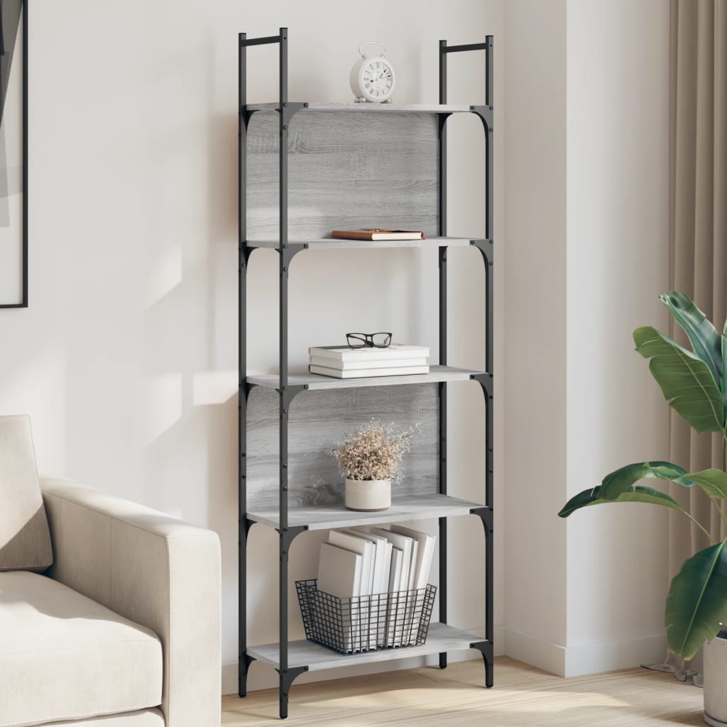 Bogreol 60,5 × 24 × 166,5 cm - 5 hylder i konstrueret træ, grå sonoma-eg