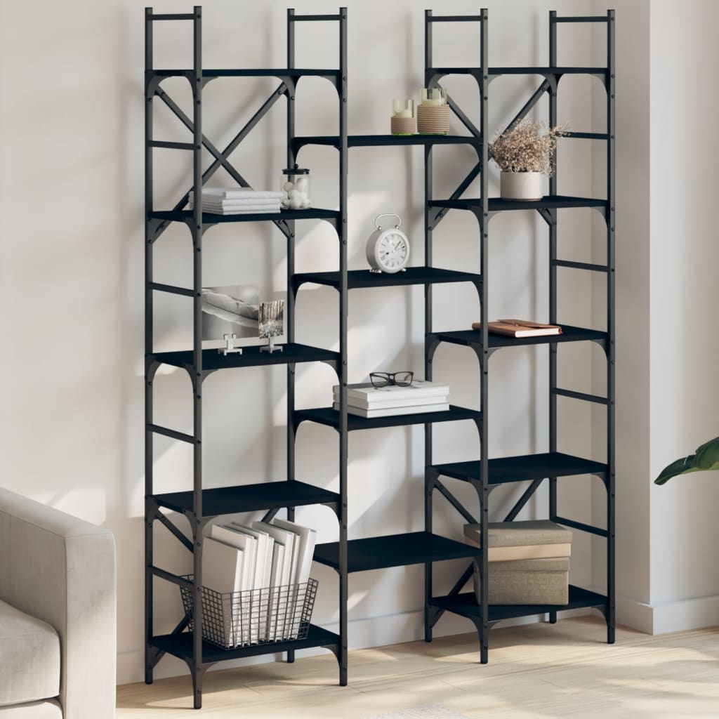 Bogreol 127,5X28,5X172,5 Cm Konstrueret Træ Sort - 127.5 cm / 172.5 cm