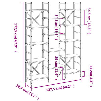bogreol 127,5x28,5x172,5 cm konstrueret træ grå sonoma-eg