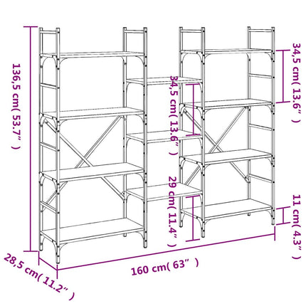 bogreol 160x28,5x136,5 cm konstrueret træ sort