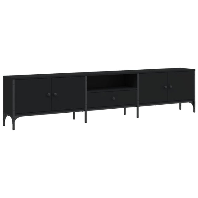 tv-bord med skuffe 200x25x44 cm konstrueret træ sort