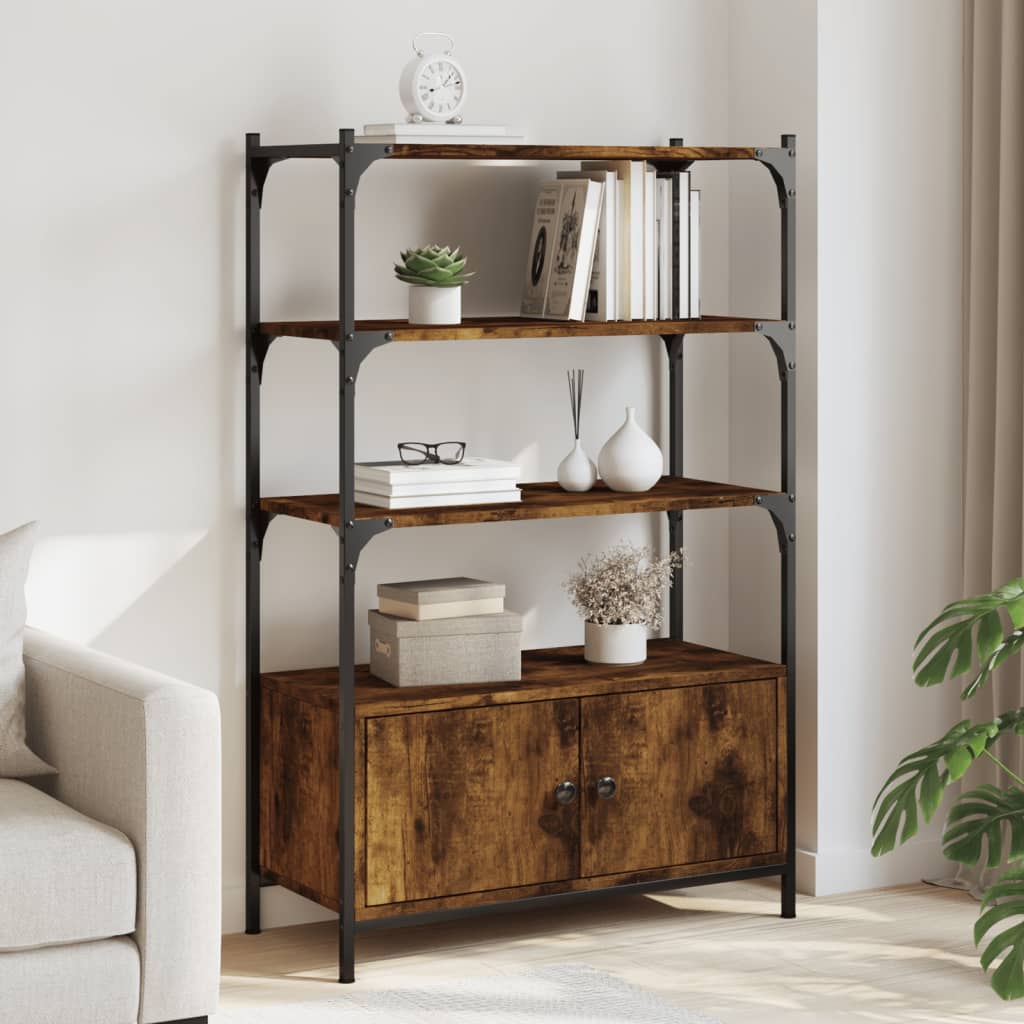 bogreol med 3 hylder 70x30x109,5 cm konstrueret træ røget eg billede