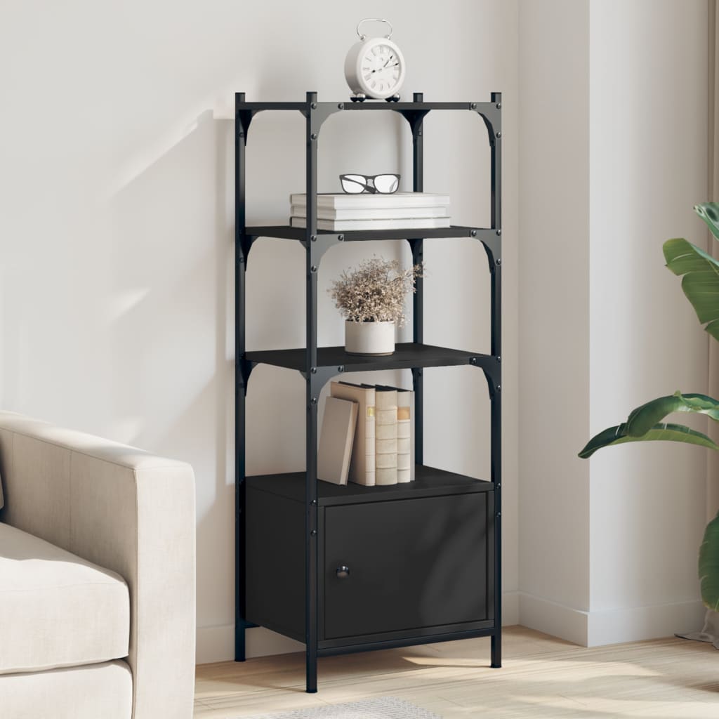 Bogreol med 3 hylder og låge 41×30×109,5 cm - sort konstrueret træ
