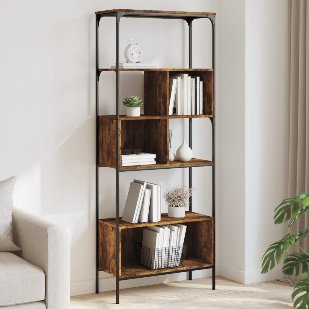 bogreol 76x33x188,5 cm 5 hylder konstrueret træ røget eg