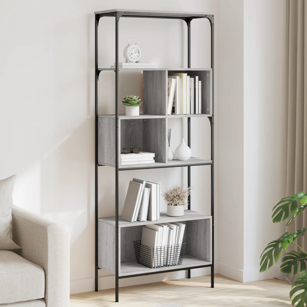 bogreol 76x33x188,5 cm 5 hylder konstrueret træ grå sonoma-eg billede
