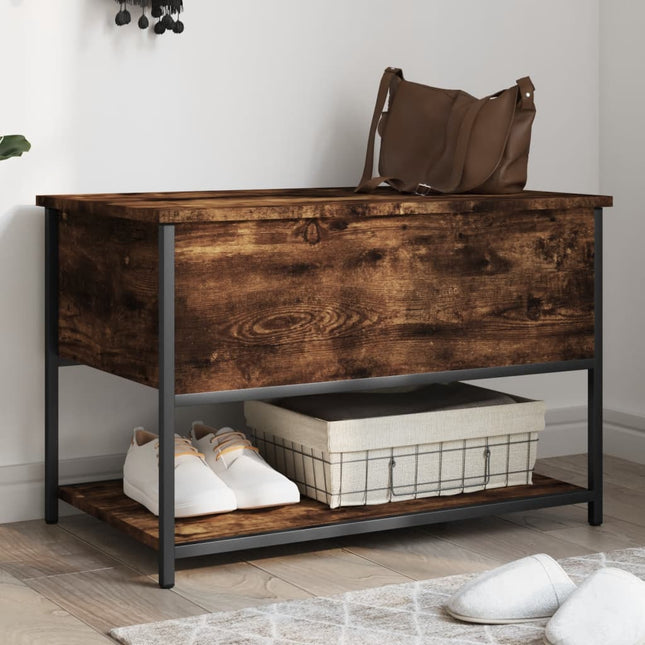 opbevaringsbænk 70x42,5x47 cm konstrueret træ røget egetræ
