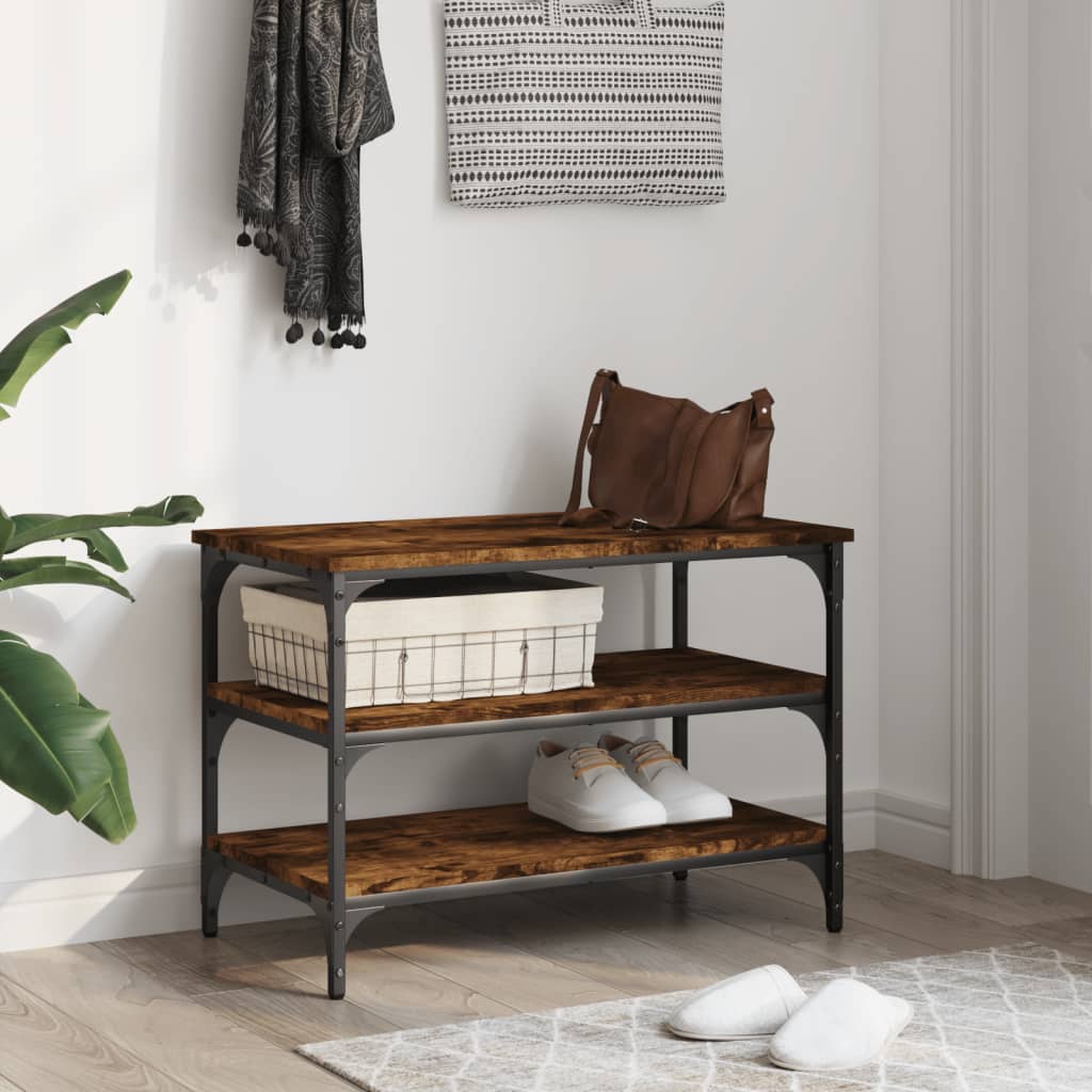 skobænk 70x38,5x49 cm konstrueret træ røget egetræsfarve