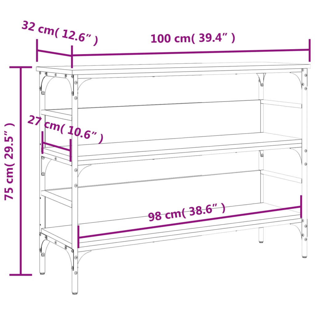 konsolbord 100x32x75 cm konstrueret træ brun egetræsfarve