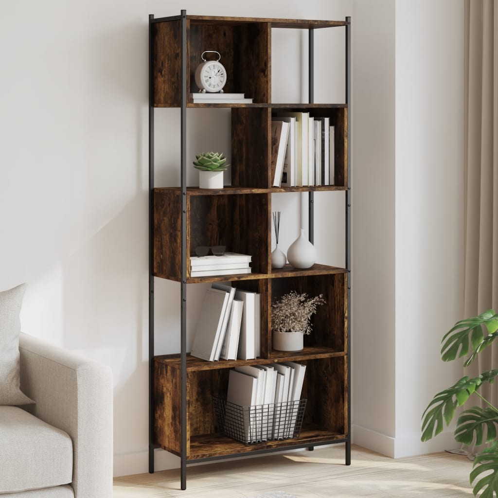 Bogreol 72×28×172 cm i konstrueret træ - røget egetræsfarve