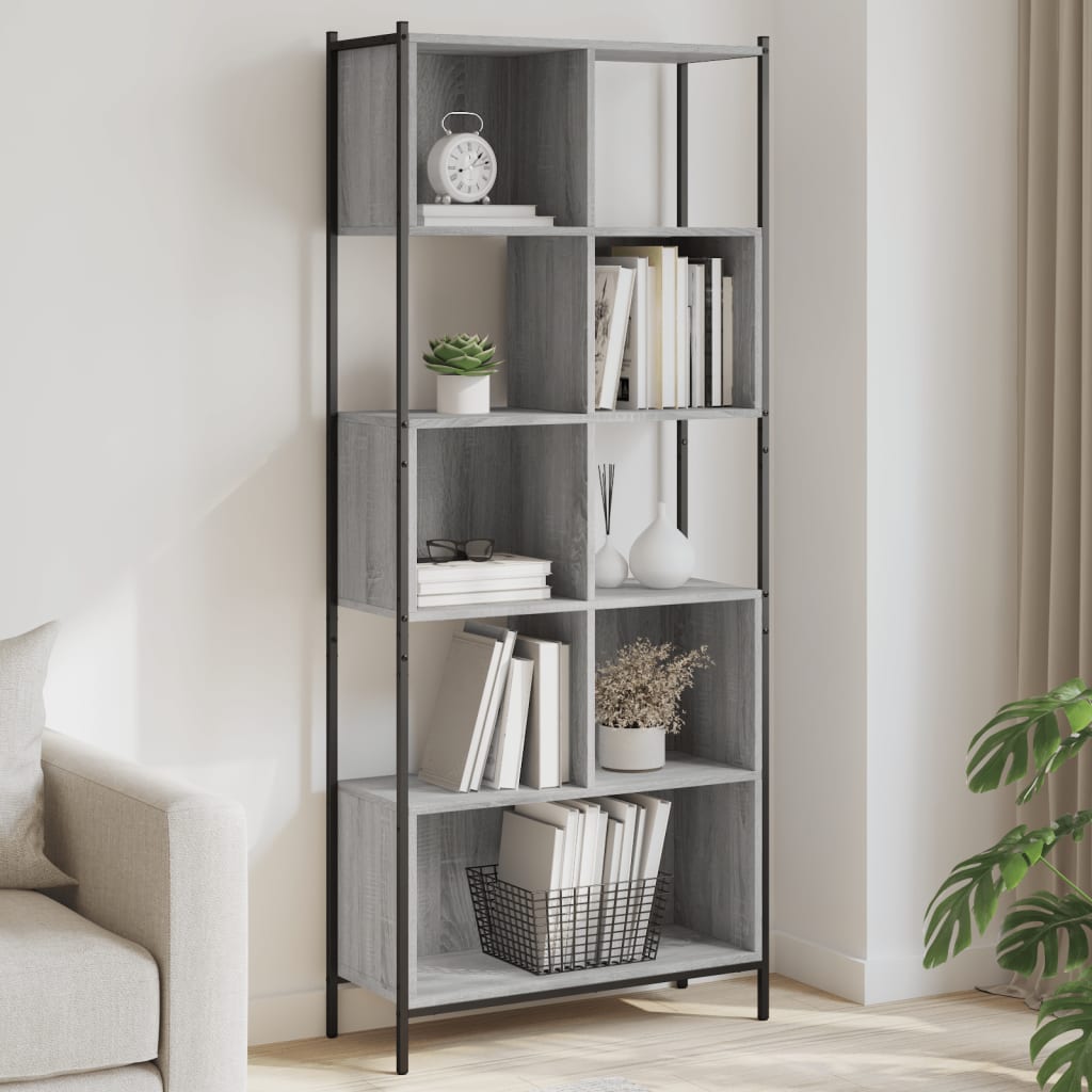 bogreol 72x28x172 cm konstrueret træ grå sonoma-eg billede