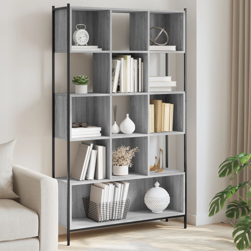 Bogreol 102×28×172 cm i grå sonoma-eg - konstrueret træ og stål