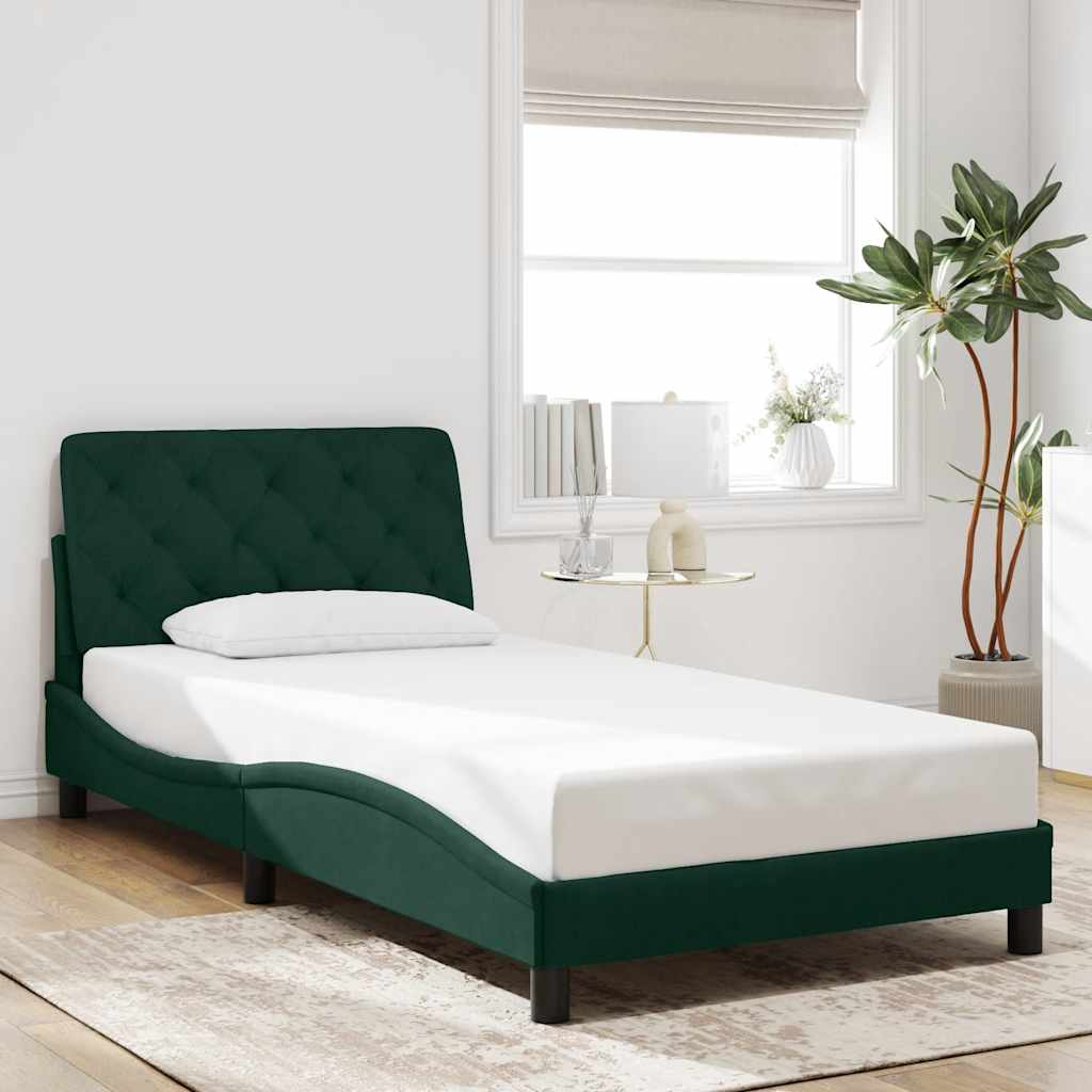 sengeramme uden madras Mørkegrøn 100x200 cm Fløjl