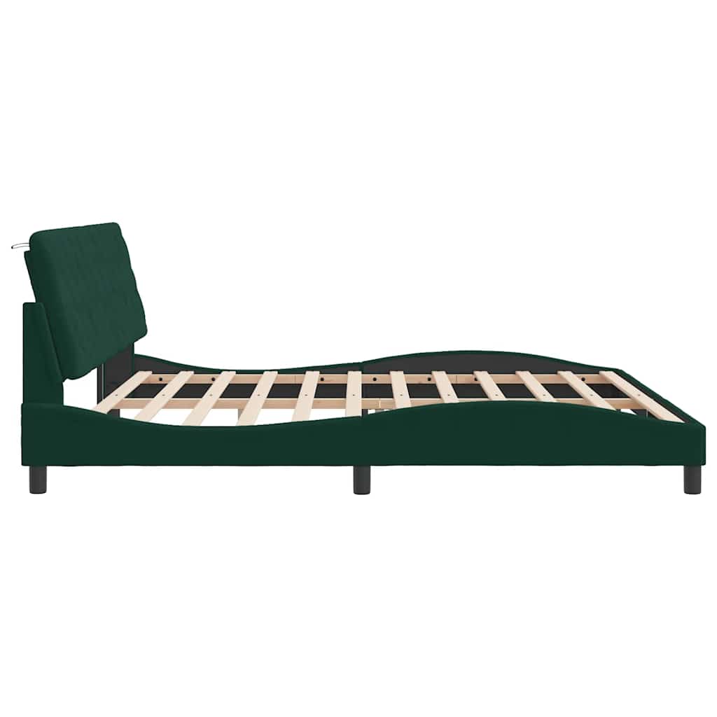 sengeramme uden madras Mørkegrøn 200x200 cm Fløjl