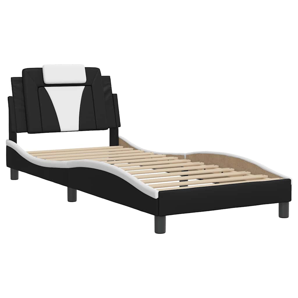 sengeramme uden madras Viana 90x190 cm kunstlæder sort og hvid