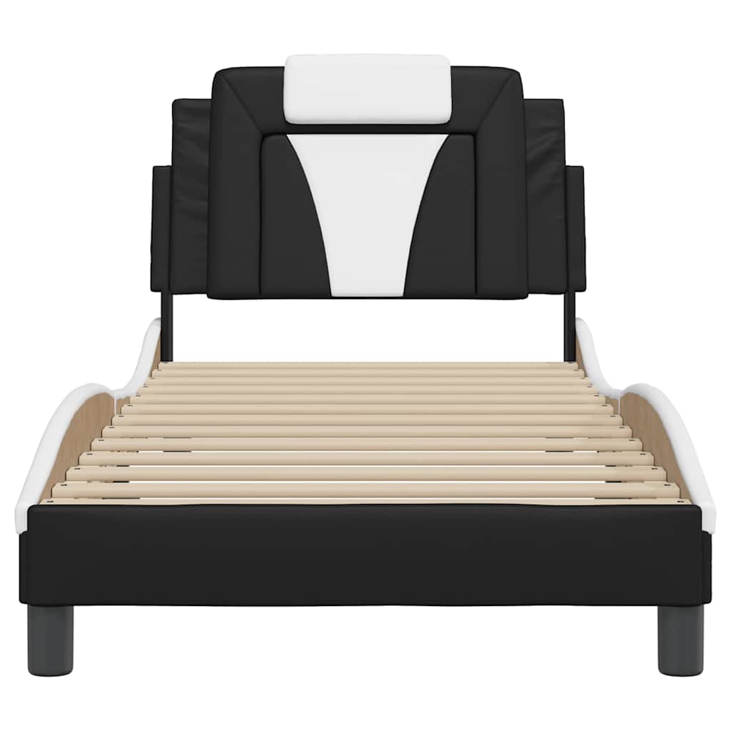 sengeramme uden madras Viana 90x190 cm kunstlæder sort og hvid