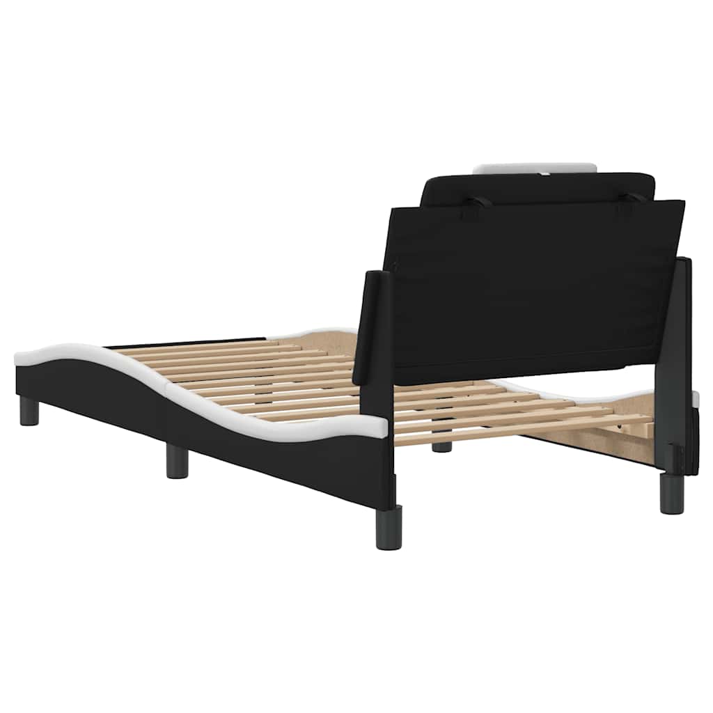 sengeramme uden madras Viana 90x190 cm kunstlæder sort og hvid