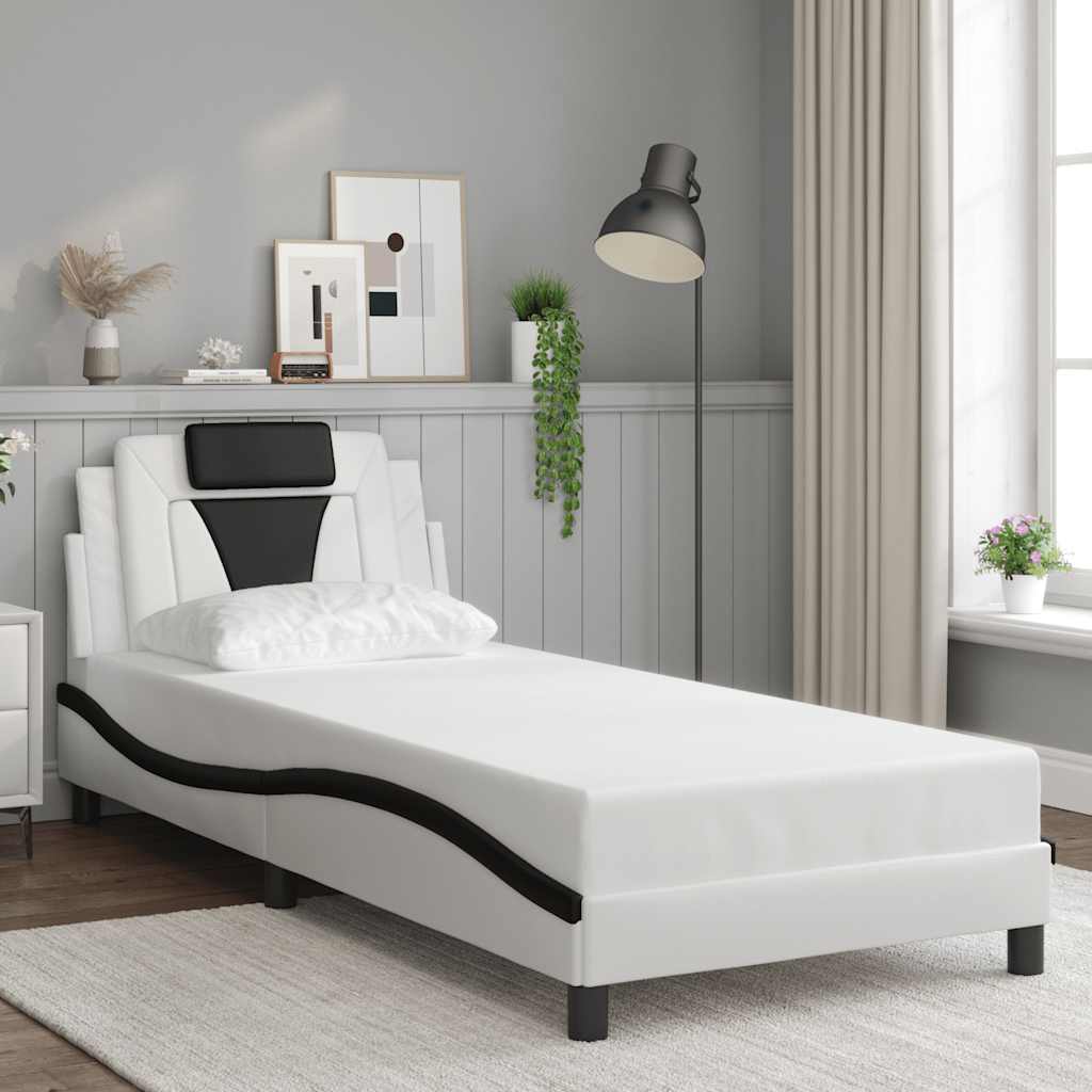 sengeramme uden madras Viana 90x190 cm kunstlæder sort og hvid