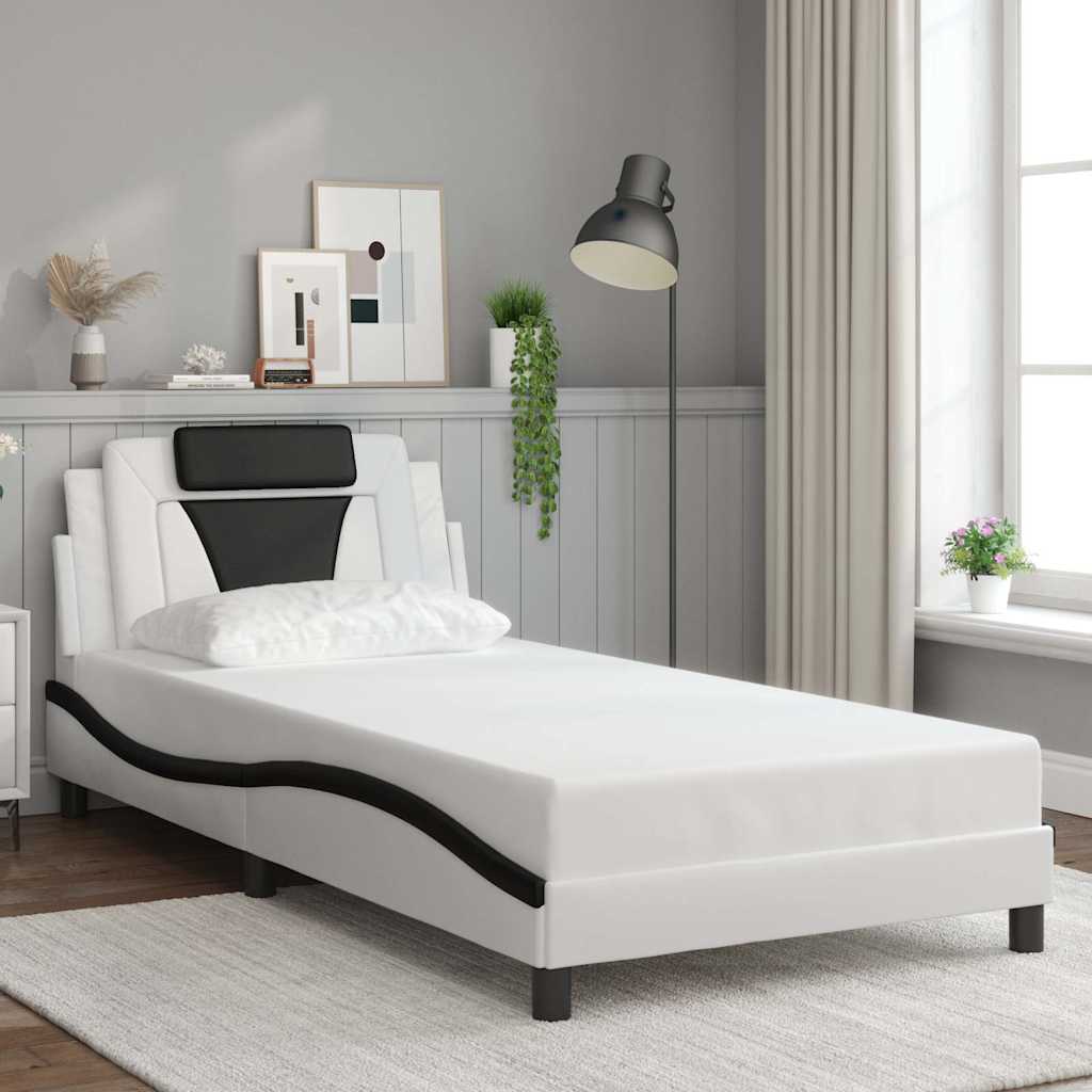 sengeramme uden madras Viana 100x200 cm kunstlæder sort og hvid
